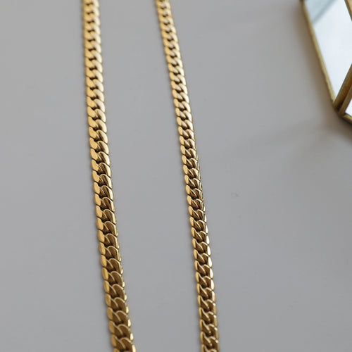 6MM Fashion Jewelry 24k Gold Plated Chunky Cuban Chain Statement Stainless Steel Gold  Chain Necklace for Men and Women