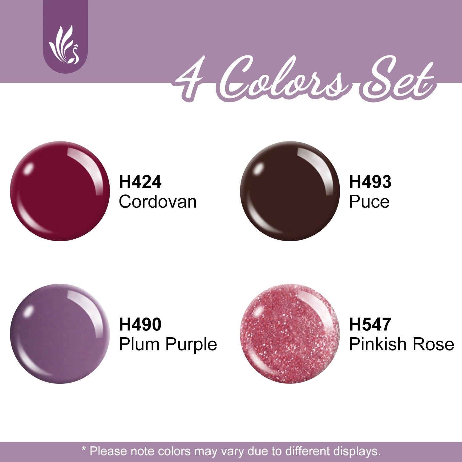 4x12ml Gel Nail Polish Kit, 4 Colors Dark Red Purple Brown Glitter Pink Soak Off UV LED Nail Gel Set for Salon Manicure Nail Art